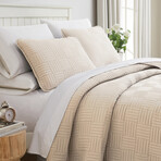 Grid Oversized Quilt Set // Taupe (King / California King)