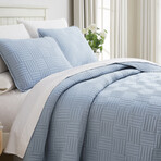 Grid Oversized Quilt Set // Dusty Blue (King / California King)