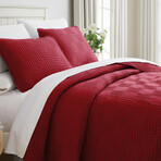 Grid Oversized Quilt Set // Red (King / California King)