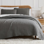 Grid Oversized Quilt Set // Muted Slate (King / California King)