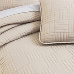 Grid Oversized Quilt Set // Taupe (King / California King)