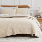 Grid Oversized Quilt Set // Taupe (King / California King)