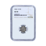 1834 Capped Bust Half Dime // NGC Certified AU58 // Deluxe Collector's Pouch