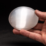 Genuine Polished Cats Eye Selenite Palm Stone with Velvet Pouch // 84g
