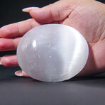 Genuine Polished Cats Eye Selenite Palm Stone With Black Velvet Pouch // Large