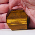 Genuine Polished Golden Tiger's Eye Palm Stone With Velvet Pouch
