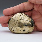 Genuine Pyrite Palm Stone With Velvet Pouch // 106 g