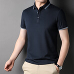 Striped Edge Polo Shirt // Dark Blue (XS)