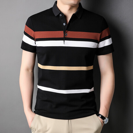 Striped Polo Shirt // Black (XS)