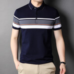 Cross Stripe Polo Shirt // Dark Blue (S)
