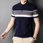 Cross Stripe Polo Shirt // Dark Blue (L)