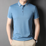 Striped Edge Polo Shirt // Light Blue (L)