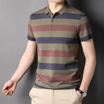 Striped Polo Shirt // Brown (M)