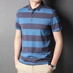 Thick Stripe Polo Shirt // Blue (L)