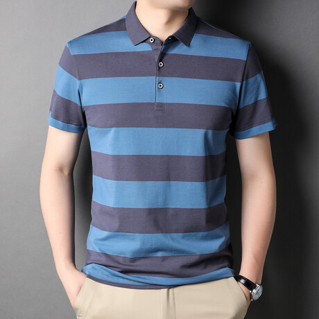 Thick Stripe Polo Shirt // Blue (XS)