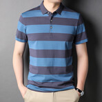 Thick Stripe Polo Shirt // Blue (L)