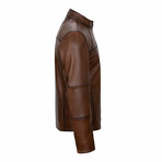 Regular Fit // Contrast Seams Leather Jacket // Chestnut (XL)