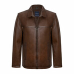 Regular Fit // Basic Leather Jacket // Chestnut (2XL)