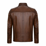 Regular Fit // Contrast Seams Leather Jacket // Chestnut (L)
