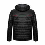 Regular Fit // Hooded Quilted Leather Jacket // Black (L)