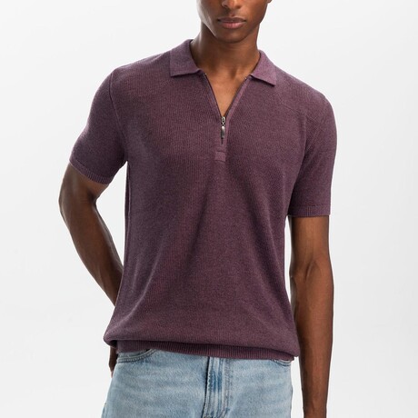 Slim Fit Half Zip Polo T-Shirt // Purple (S)