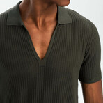 Slim Fit V Neck Polo T-Shirt // Dark Green (S)