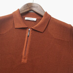 Slim Fit Half Zip Polo T-Shirt // Rust (S)