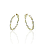 18K Yellow Gold Diamond Hoop Earrings // .75" // New