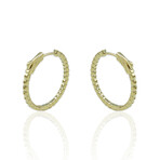18K Yellow Gold Diamond Hoop Earrings // .75" // New