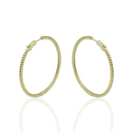 18K Yellow Gold Diamond Hoop Earrings // 1.5" // 9.29g // New