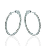 18K White Gold Diamond Hoop Earrings // 1" // New