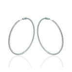 18K White Gold Diamond Hoop Earrings // 2" // New