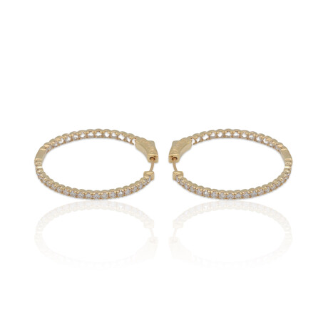 18K Yellow Gold Diamond Hoop Earrings // 1" // New