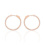 18K Rose Gold Diamond Hoop Earrings // 1.5" // New