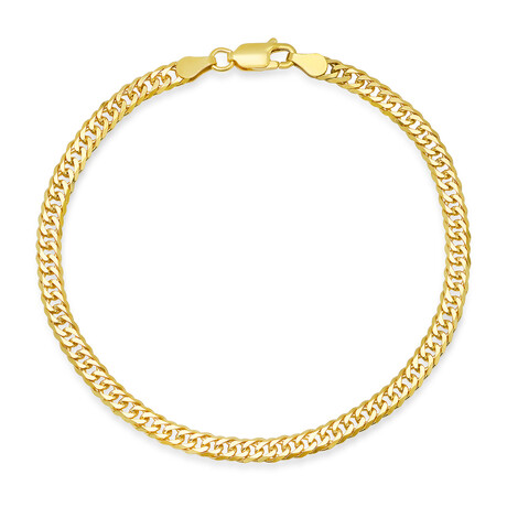 Italian Gold Over Silver Unisex Miami Cuban Double Curb Chain Bracelet (8.5")