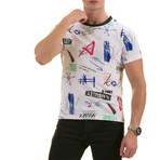 Doodle Print Premium Men's T-Shirt // Multicolor (L)