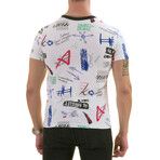 Doodle Print Premium Men's T-Shirt // Multicolor (L)