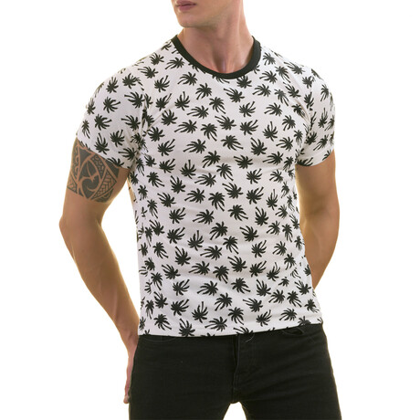 Palm Tree Print Premium Men's T-Shirt // Black + White (XS)