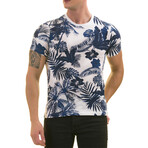 Floral Print Premium Men's T-Shirt // Navy + White (S)