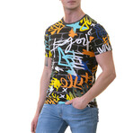 Grafiti Print Premium Men's T-Shirt // Black + Blue (M)