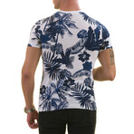 Floral Print European T-Shirt // Navy + White (S)
