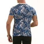 Hawaiian Print European T-Shirt // Blue + White (M)