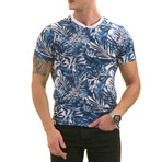 Hawaiian Print Premium Men's T-Shirt // Blue + White (2XL)