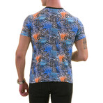 Leaves Print European T-Shirt // Orange + Blue (XL)