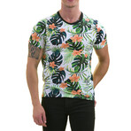 Hawaiian Print Premium Men's T-Shirt // Orange + Green (S)