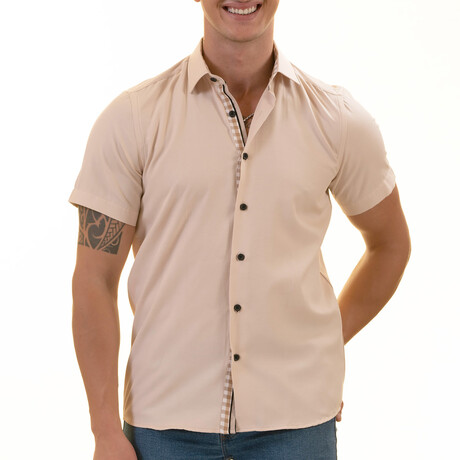 Short Sleeve Button Up Shirt // Beige (S)