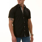 Short Sleeve Button Up Shirt // Black Checkered (5XL)