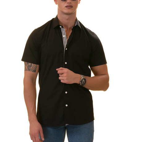 Short Sleeve Button Up Shirt // Black Checkered (S)