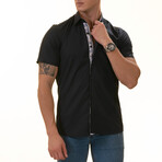 Short Sleeve Button Up Shirt // Navy Paisley (L)