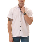 Short Sleeve Button Up Shirt // White + Blue Floral (M)